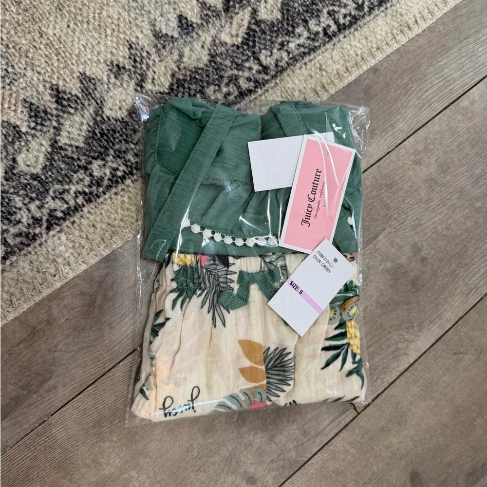 New Juicy Couture Boho Tank & Cream Tropical Print Tassel Shorts Girls sz 6 Set